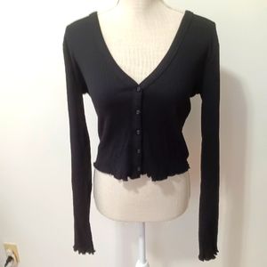 NWT Wild Fable Black Ribbed Button Down Long Sleeved Crop Top Large